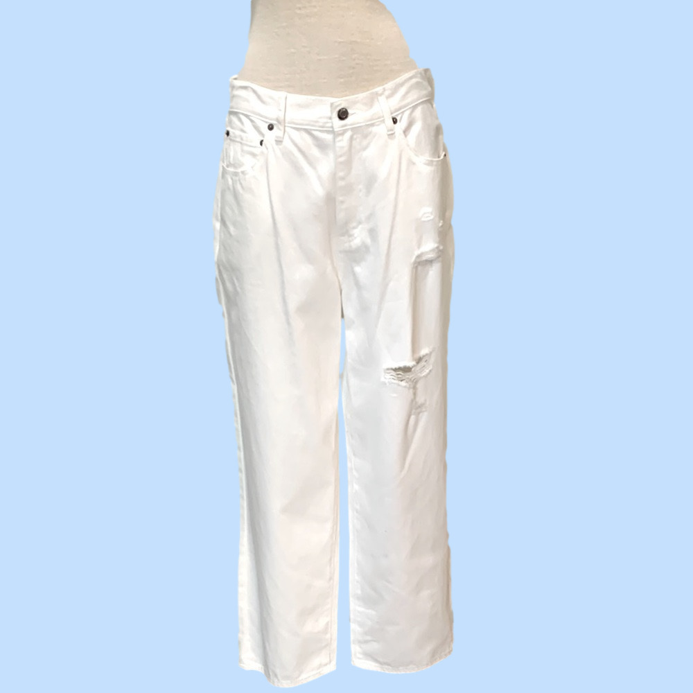 Chelsea & Violet sz 31 white high rise wide leg distressed denim jeans NWT